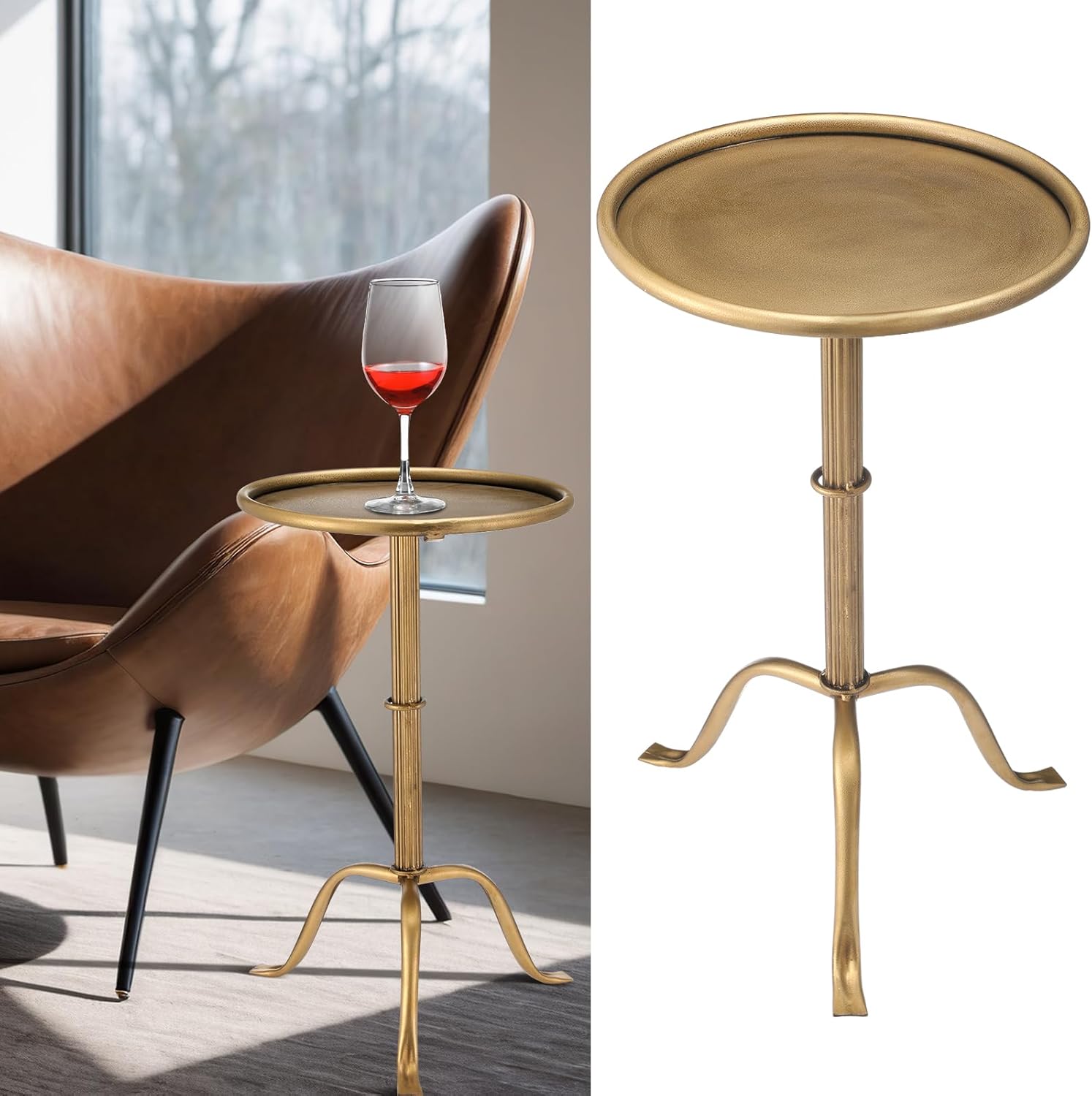 1 Pcs Metal Martini Table Bronze Small Round Drink Table12.5 x 12.5 x 27.75 Inches Pedestal Iron Side Tables for Small Spaces Bedroom Living Room